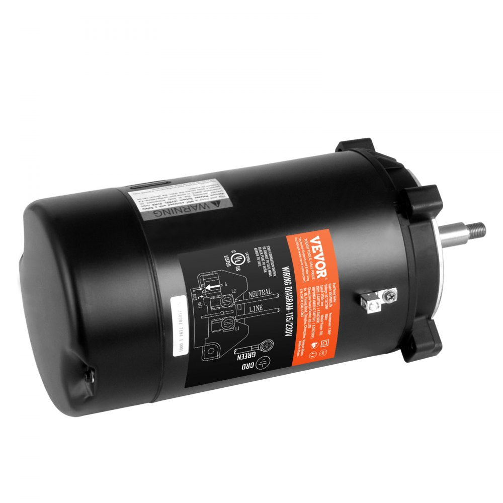 AMITOOLS 1 HP Pool Pump Motor, 56J Frame, 115V(9.8 Amps)/230V(4.9 Amps) 3450 RPM, 60Hz, 1.4 Service Factor, 90μF/250V Capacitor, CCW Rotation Round Flange Replacement Motor