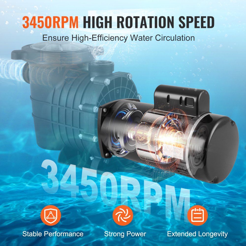 AMITOOLS 1 HP Pool Pump Motor, 56Y Frame, 115V(9 Amps)/230V(4.5 Amps) 3450RPM, 60Hz, 1.25 Service Factor, 90μF/250V Capacitor, CCW Rotation Square Flange Replacement Motor