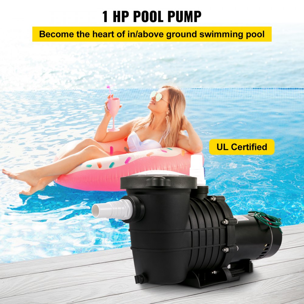 AMITOOLSSwimming Pool Pump 1HP, Dual Voltage 110V 220V, 5544GPH, Powerful Pump for Above Ground Pool Water Circulation, with Strainer Basket, 2pcs 1-1/2'' NPT Connectors Tested to UL Standards