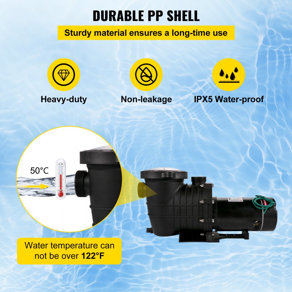 AMITOOLSSwimming Pool Pump 1HP, Dual Voltage 110V 220V, 5544GPH, Powerful Pump for Above Ground Pool Water Circulation, with Strainer Basket, 2pcs 1-1/2'' NPT Connectors Tested to UL Standards