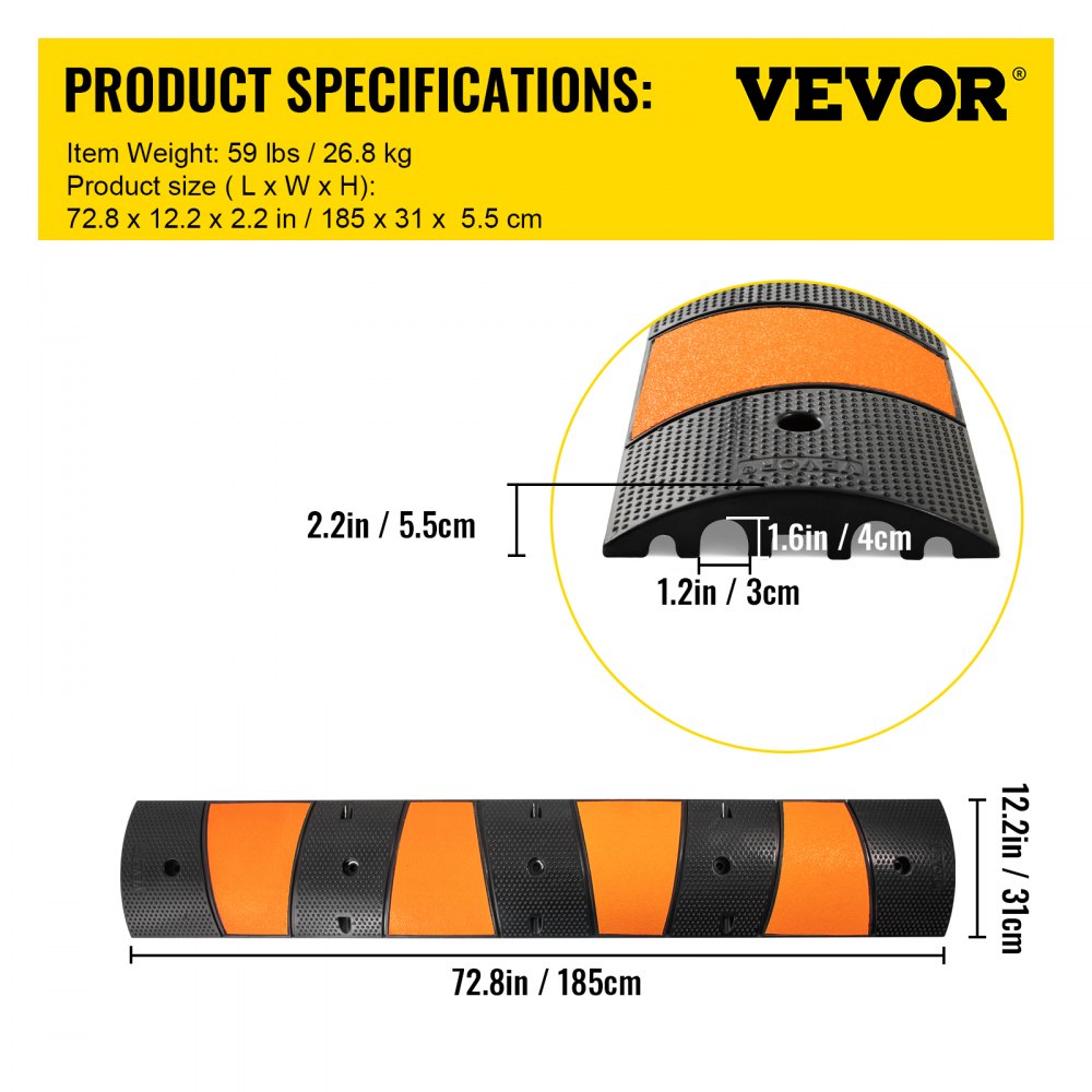 AMITOOLS Rubber Speed Bump, 1 Pack 2 Channel Speed Bump Hump, 72