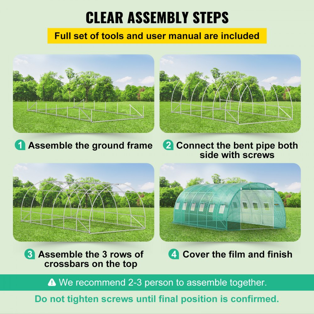 AMITOOLS Walk-in Tunnel Greenhouse, 20 x 10 x 7 ft Portable Plant Hot House w/ Galvanized Steel Hoops, 3 Top Beams, Diagonal Poles, 2 Zippered Doors & 12 Roll-up Windows, Green