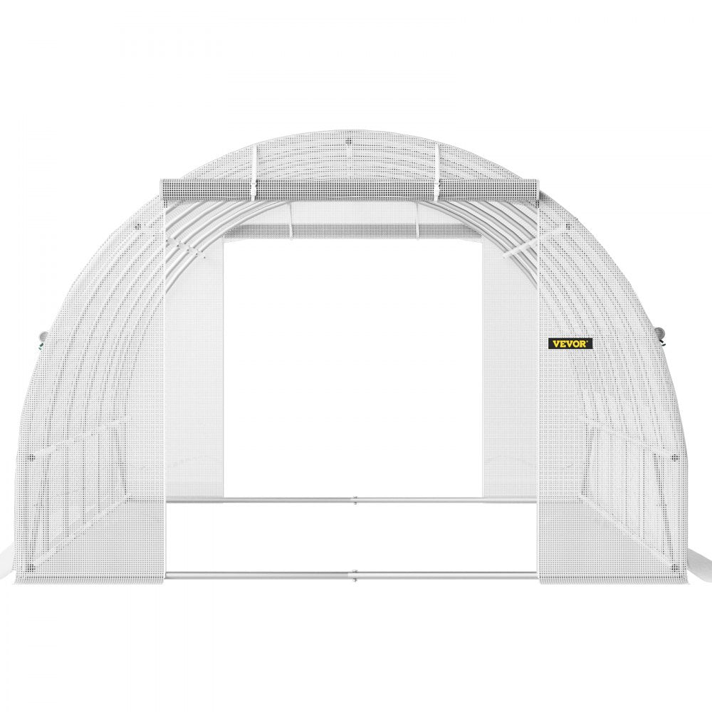 AMITOOLS Walk-in Tunnel Greenhouse, 20 x 10 x 7 ft Portable Plant Hot House w/ Galvanized Steel Hoops, 3 Top Beams, Diagonal Poles, 2 Zippered Doors & 12 Roll-up Windows, White