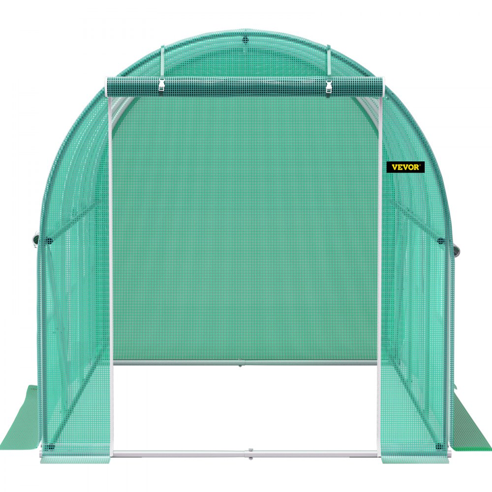 AMITOOLS Walk-in Tunnel Greenhouse, 9.8 x 6.6 x 6.6 ft Portable Plant Hot House w/ Galvanized Steel Hoops, 1 Top Beam, Diagonal Poles, Zippered Door & 6 Roll-up Windows, Green