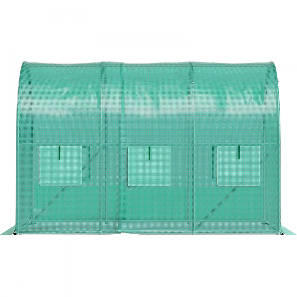 AMITOOLS Walk-in Tunnel Greenhouse, 9.8 x 6.6 x 6.6 ft Portable Plant Hot House w/ Galvanized Steel Hoops, 1 Top Beam, Diagonal Poles, Zippered Door & 6 Roll-up Windows, Green