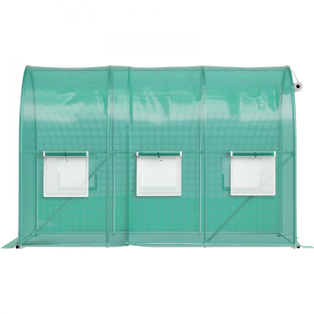 AMITOOLS Walk-in Tunnel Greenhouse, 9.8 x 6.6 x 6.6 ft Portable Plant Hot House w/ Galvanized Steel Hoops, 1 Top Beam, Diagonal Poles, Zippered Door & 6 Roll-up Windows, Green