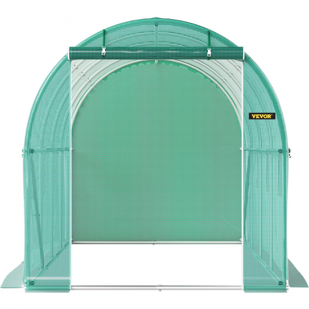 AMITOOLS Walk-in Tunnel Greenhouse, 15 x 7 x 7 ft Portable Plant Hot House w/ Galvanized Steel Hoops, 1 Top Beam, Diagonal Poles, Zippered Door & 8 Roll-up Windows, Green