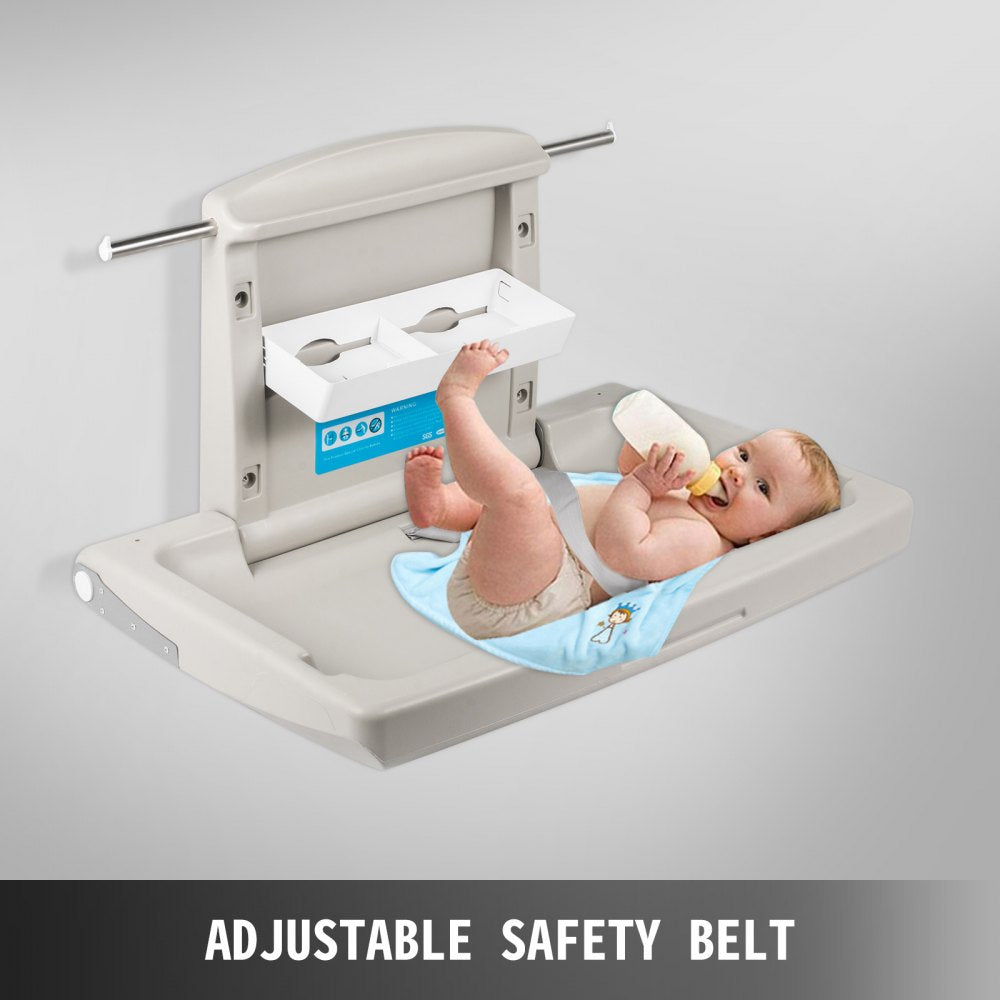 AMITOOLS Horizontal Baby Changing Table Wall-mounted Baby Diaper Changing Station Vertical Fold Down Baby Changing Table