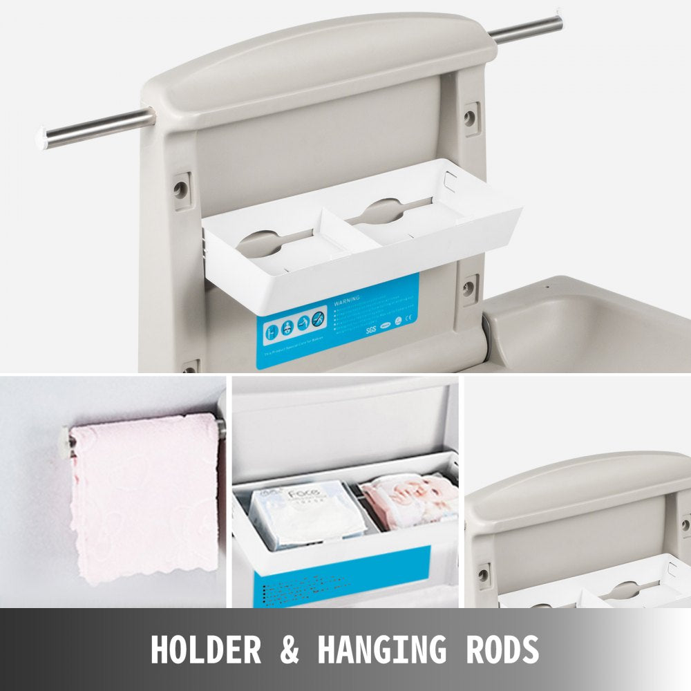 AMITOOLS Horizontal Baby Changing Table Wall-mounted Baby Diaper Changing Station Vertical Fold Down Baby Changing Table