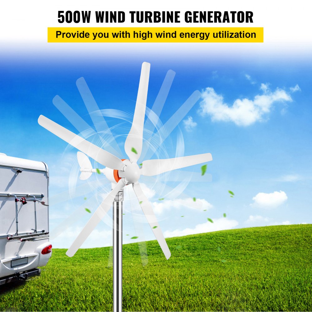 AMITOOLS Wind Turbine Generator, 12V/AC Wind Turbine Kit, 500W Wind Power Generator with MPPT Controller 5 Blades Auto Adjust Windward Direction Suitable for Terrace, Marine, Motor Home, Chalet, Boat