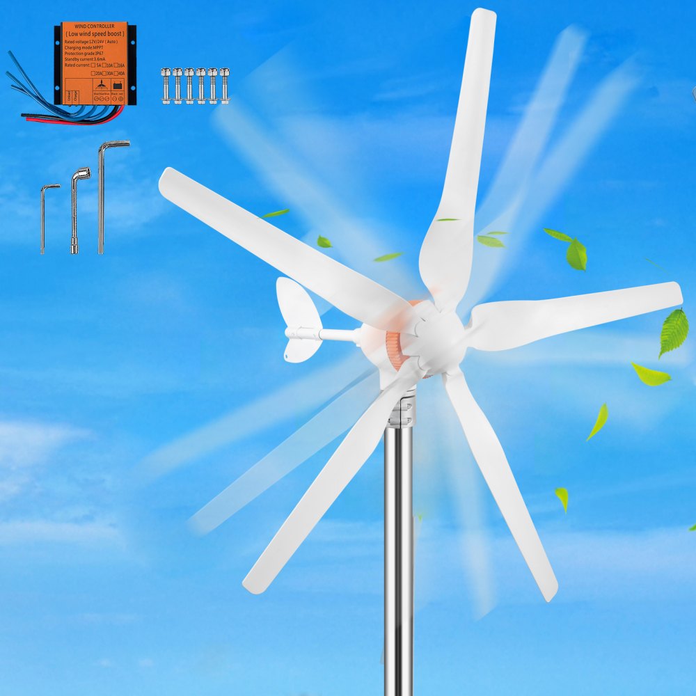 AMITOOLS Wind Turbine Generator, 12V/AC Wind Turbine Kit, 500W Wind Power Generator with MPPT Controller 5 Blades Auto Adjust Windward Direction Suitable for Terrace, Marine, Motor Home, Chalet, Boat