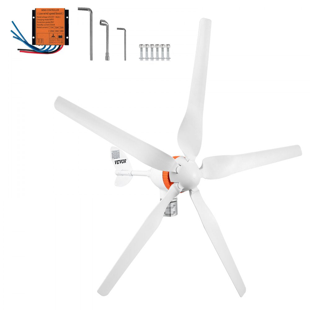 AMITOOLS Wind Turbine Generator, 12V/AC Wind Turbine Kit, 500W Wind Power Generator with MPPT Controller 5 Blades Auto Adjust Windward Direction Suitable for Terrace, Marine, Motor Home, Chalet, Boat