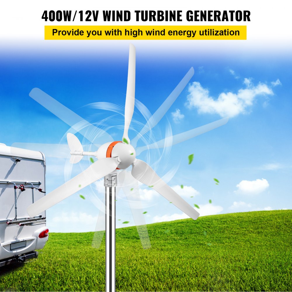 AMITOOLS Wind Turbine Generator, 12V/AC Wind Turbine Kit, 400W Wind Power Generator w/Wind & Solar Controller 3 Blades Auto Adjust Windward Direction Suitable for Terrace, Marine, Motorhome, Chalet, Boat