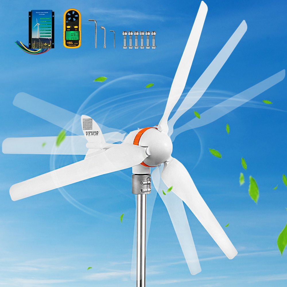 AMITOOLS Wind Turbine Generator, 12V/AC Wind Turbine Kit, 400W Wind Power Generator w/Wind & Solar Controller 3 Blades Auto Adjust Windward Direction Suitable for Terrace, Marine, Motorhome, Chalet, Boat