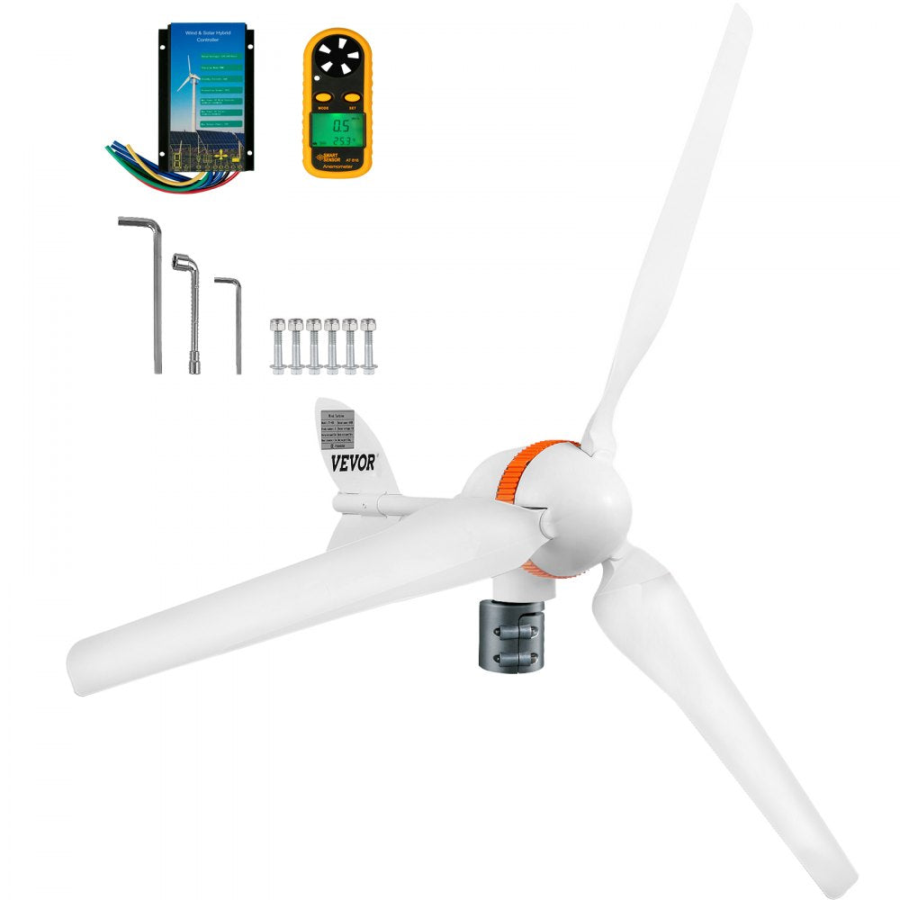 AMITOOLS Wind Turbine Generator, 12V/AC Wind Turbine Kit, 400W Wind Power Generator w/Wind & Solar Controller 3 Blades Auto Adjust Windward Direction Suitable for Terrace, Marine, Motorhome, Chalet, Boat