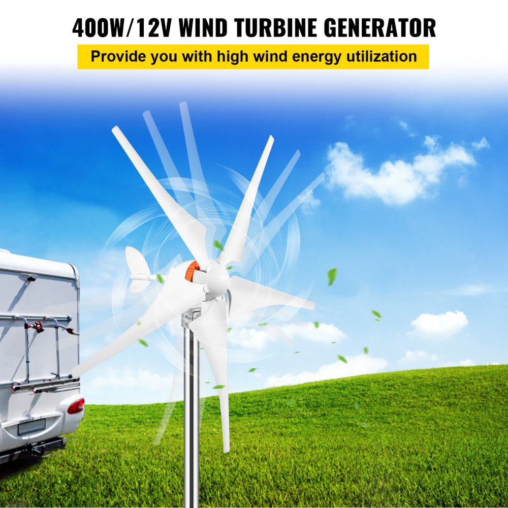 AMITOOLS Wind Turbine Generator, 12V/AC Wind Turbine Kit, 400W Wind Power Generator with MPPT Controller 5 Blades Auto Adjust Windward Direction Suitable for Terrace, Marine, Motor Home, Chalet, Boat