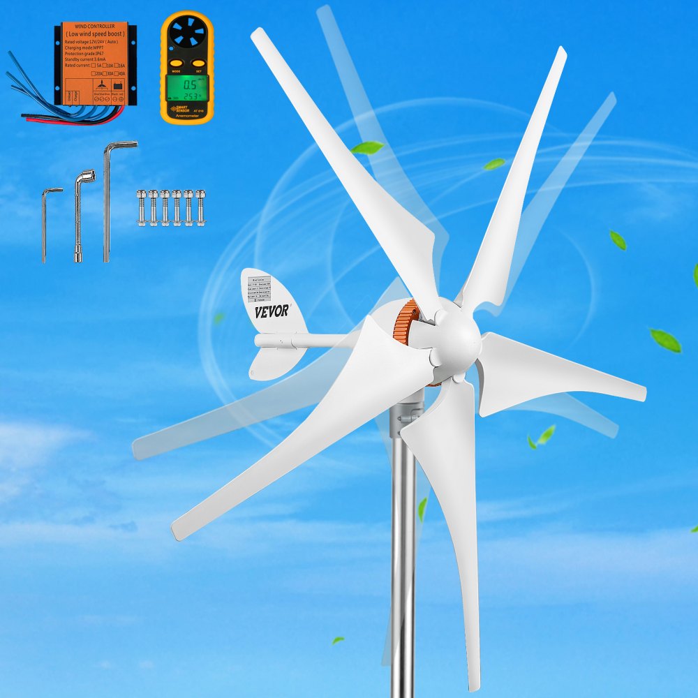 AMITOOLS Wind Turbine Generator, 12V/AC Wind Turbine Kit, 400W Wind Power Generator with MPPT Controller 5 Blades Auto Adjust Windward Direction Suitable for Terrace, Marine, Motor Home, Chalet, Boat