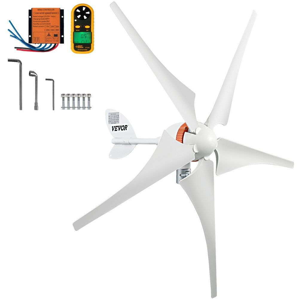 AMITOOLS Wind Turbine Generator, 12V/AC Wind Turbine Kit, 400W Wind Power Generator with MPPT Controller 5 Blades Auto Adjust Windward Direction Suitable for Terrace, Marine, Motor Home, Chalet, Boat