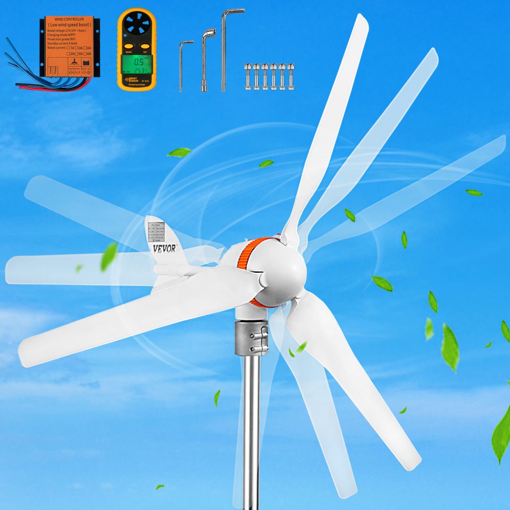 AMITOOLS Wind Turbine Generator, 12V/AC Wind Turbine Kit, 400W Wind Power Generator with MPPT Controller 3 Blades Auto Adjust Windward Direction Suitable for Terrace, Marine, Motor Home, Chalet, Boat