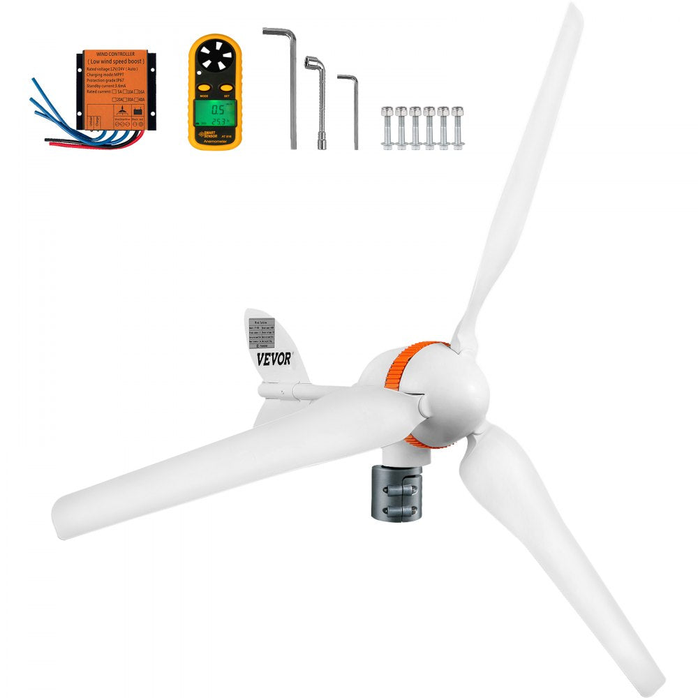 AMITOOLS Wind Turbine Generator, 12V/AC Wind Turbine Kit, 400W Wind Power Generator with MPPT Controller 3 Blades Auto Adjust Windward Direction Suitable for Terrace, Marine, Motor Home, Chalet, Boat