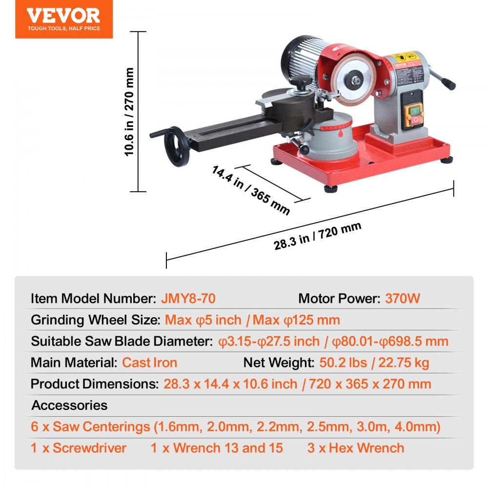 AMITOOLS Circular Saw Blade Sharpener, 370W 3600RPM Rotary Angle Mill Grinder, Saw Blade Grinding Sharpening Machine with 6 Saw Centerings, 5-inch Grinding Wheel for Carbide Tipped Saw Blades