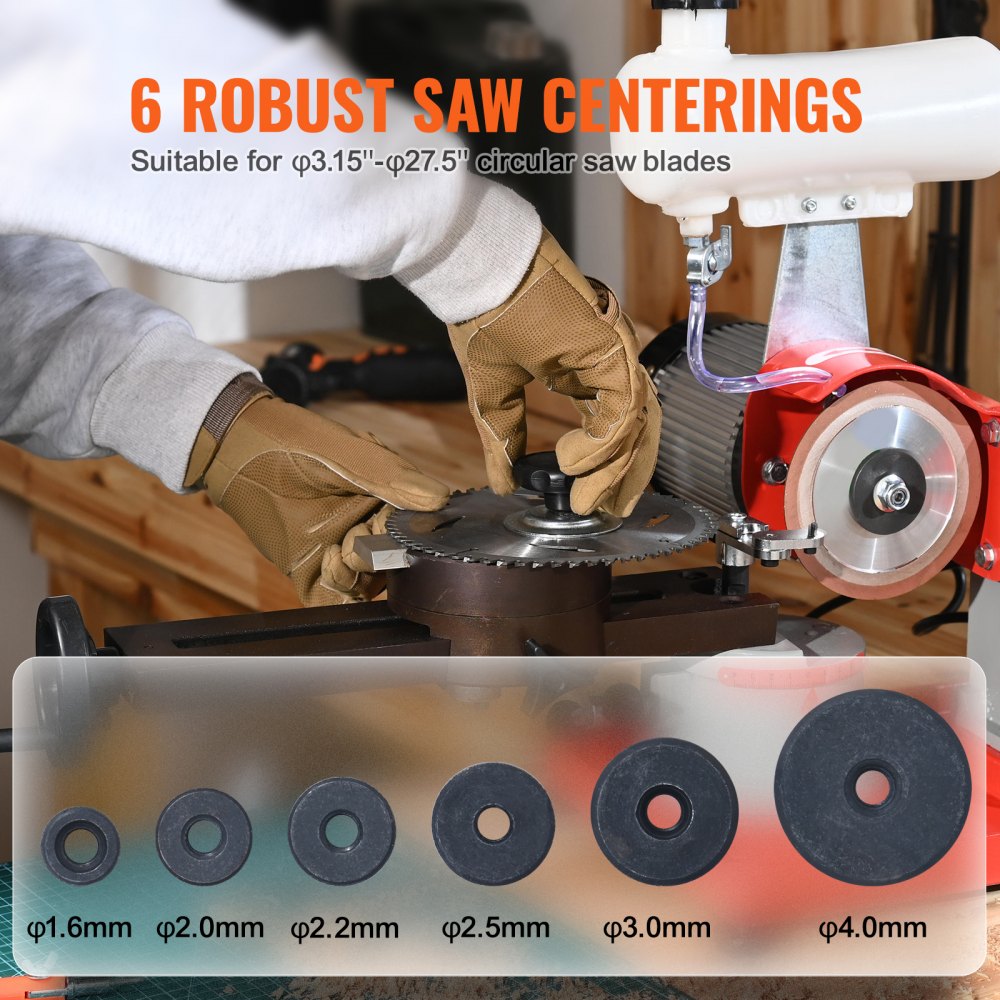 AMITOOLS Circular Saw Blade Sharpener, 370W Saw Blade Grinding with Water Injection, Water Injection Circular Saw Blade Sharpening & 6 Saw Centerings, 5-inch Grinding Wheel for Carbide Tipped Saw Blades