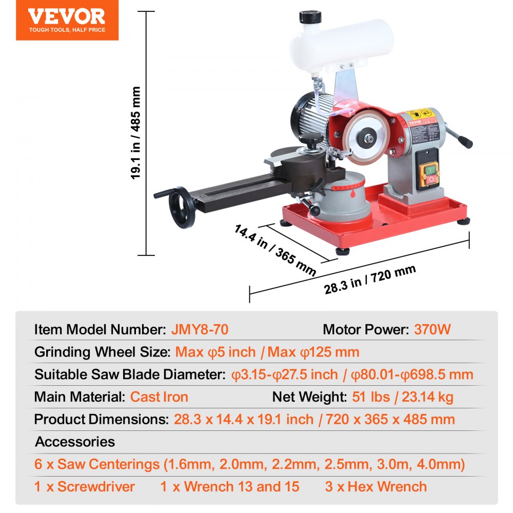 AMITOOLS Circular Saw Blade Sharpener, 370W Saw Blade Grinding with Water Injection, Water Injection Circular Saw Blade Sharpening & 6 Saw Centerings, 5-inch Grinding Wheel for Carbide Tipped Saw Blades