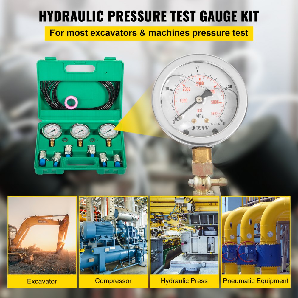 AMITOOLS Hydraulic Pressure Test Kit 25/40/60Mpa 8700PSI Hydraulic Pressure Tester Test Kit for Excavator Machinery