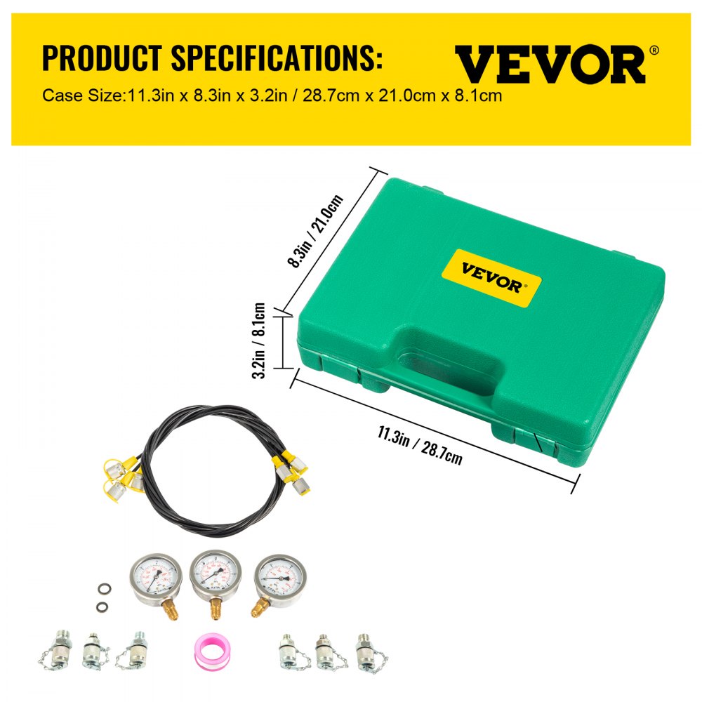 AMITOOLS Hydraulic Pressure Test Kit 25/40/60Mpa 8700PSI Hydraulic Pressure Tester Test Kit for Excavator Machinery