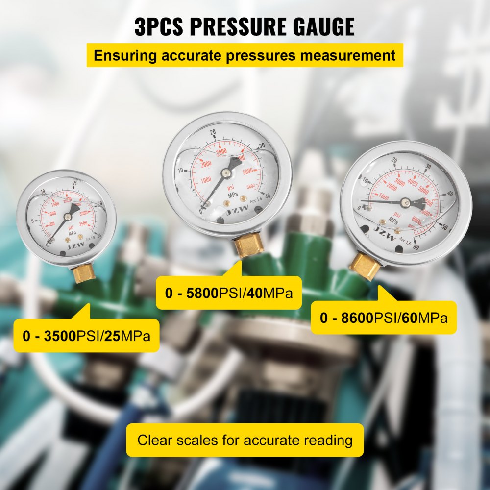 AMITOOLS Hydraulic Pressure Test Kit, 25/40/60Mpa/9Couplings, Excavator Parts Hydraulic Tester Coupling Hydraulic Pressure Gauge Kit for Excavator Construction Machinery