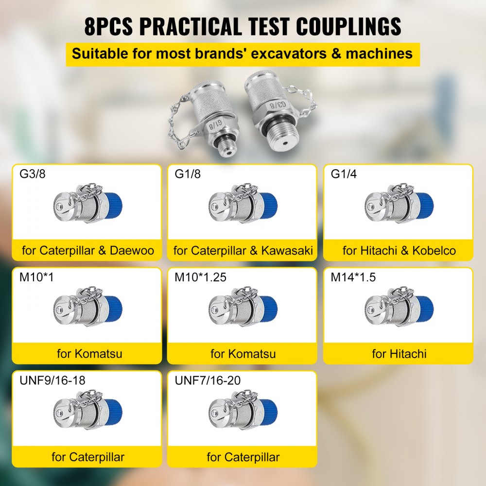 AMITOOLS Hydraulic Pressure Test Kit, 25/40/60Mpa/9Couplings, Excavator Parts Hydraulic Tester Coupling Hydraulic Pressure Gauge Kit for Excavator Construction Machinery