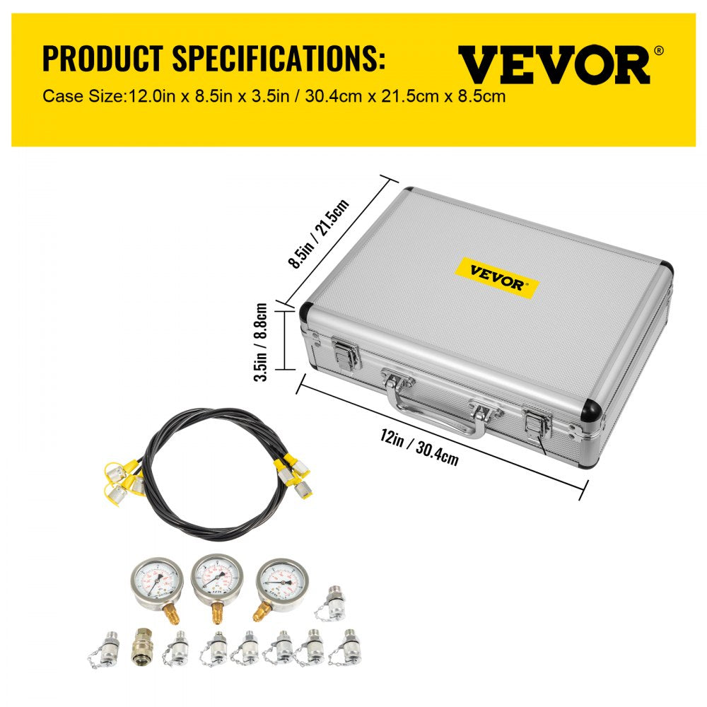 AMITOOLS Hydraulic Pressure Test Kit, 25/40/60Mpa/9Couplings, Excavator Parts Hydraulic Tester Coupling Hydraulic Pressure Gauge Kit for Excavator Construction Machinery