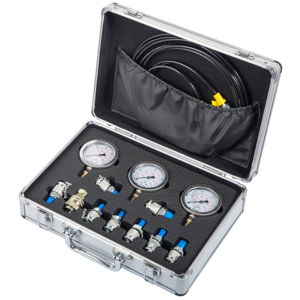 AMITOOLS Hydraulic Pressure Test Kit, 25/40/60Mpa/9Couplings, Excavator Parts Hydraulic Tester Coupling Hydraulic Pressure Gauge Kit for Excavator Construction Machinery