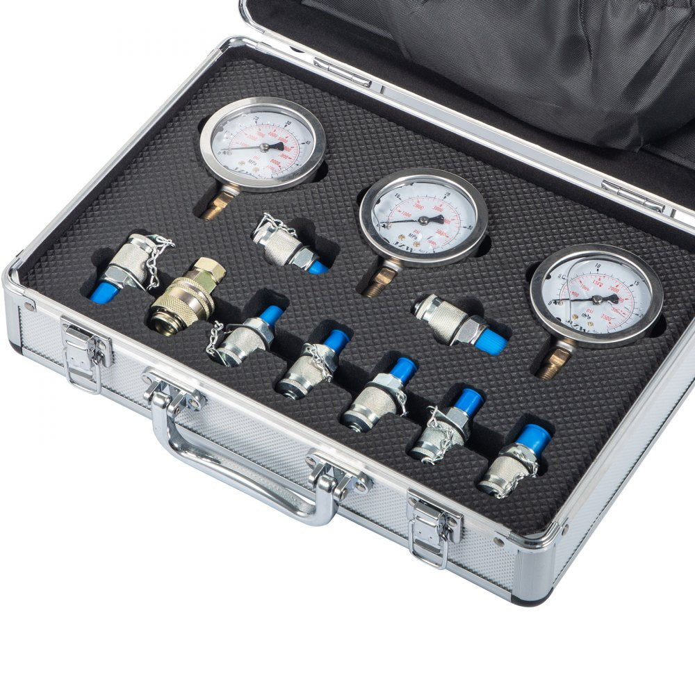 AMITOOLS Hydraulic Pressure Test Kit, 25/40/60Mpa/9Couplings, Excavator Parts Hydraulic Tester Coupling Hydraulic Pressure Gauge Kit for Excavator Construction Machinery