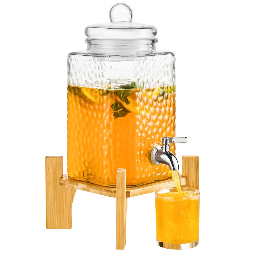 AMITOOLS Beverage Dispenser, 1.5 Gallon Drink Dispensers for Parties,2PC,Glass Juice Dispenser with Stand, Stainless Steel Spigot, Iced Tea Lemonade Juice Water Dispenser, for Restaurants, Hotels, Partie