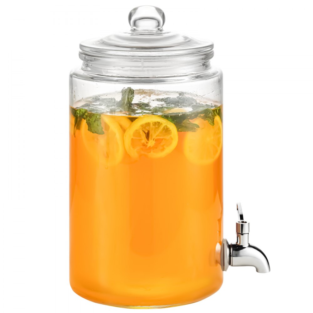 AMITOOLS Beverage Dispenser, 1 Gallon Drink Dispensers for Parties, Glass Juice Dispenser with Stainless Steel Spigot, Iced Tea Lemonade Juice Water Dispenser, for Restaurants, Hotels, Parties