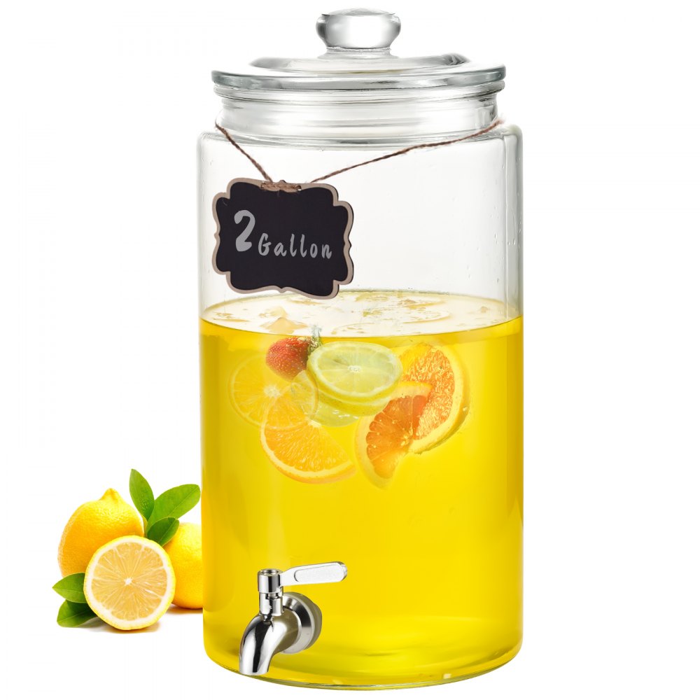 AMITOOLS Beverage Dispenser, 2 Gallon Drink Dispensers for Parties, Glass Juice Dispenser with Stainless Steel Spigot, Iced Tea Lemonade Juice Water Dispenser, for Restaurants, Hotels, Parties