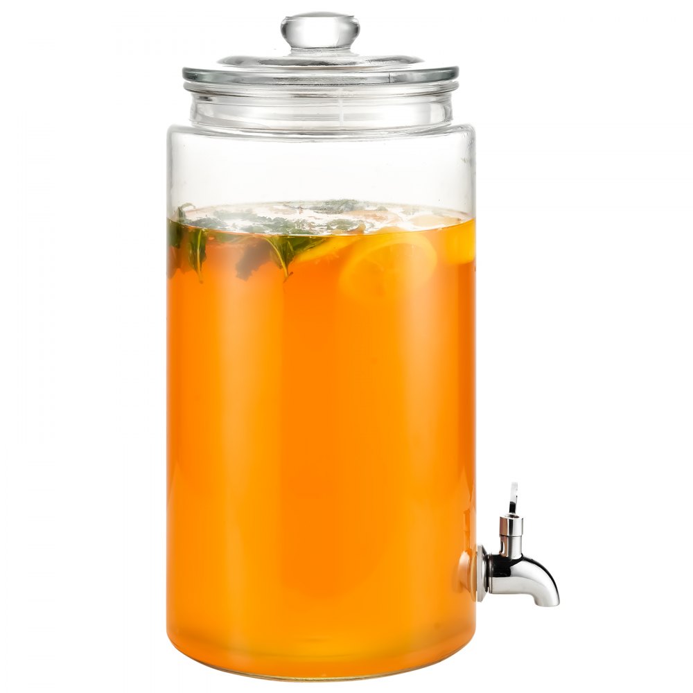 AMITOOLS Beverage Dispenser, 2 Gallon Drink Dispensers for Parties, Glass Juice Dispenser with Stainless Steel Spigot, Iced Tea Lemonade Juice Water Dispenser, for Restaurants, Hotels, Parties