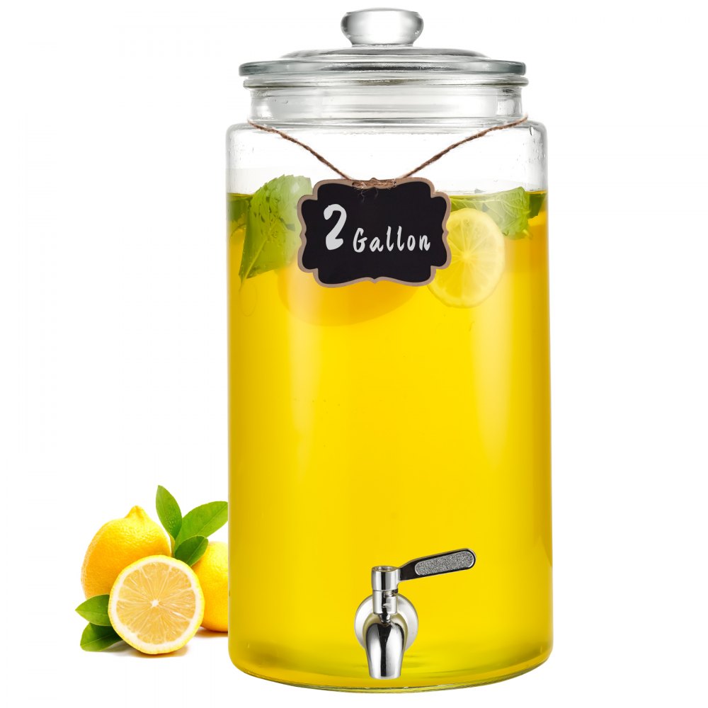 AMITOOLS Beverage Dispenser, 2 Gallon Drink Dispensers for Parties, Glass Juice Dispenser with Stainless Steel Spigot, Iced Tea Lemonade Juice Water Dispenser, for Restaurants, Hotels, Parties