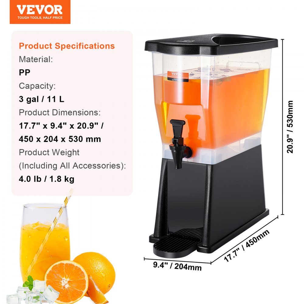 AMITOOLS Beverage Dispenser, 3 Gallon Drink Dispenser for Parties, Plastic Juice Dispenser with Stand Spigot Lid, Iced Tea Lemonade Juice Water Dispenser, for Restaurants, Hotels, Parties