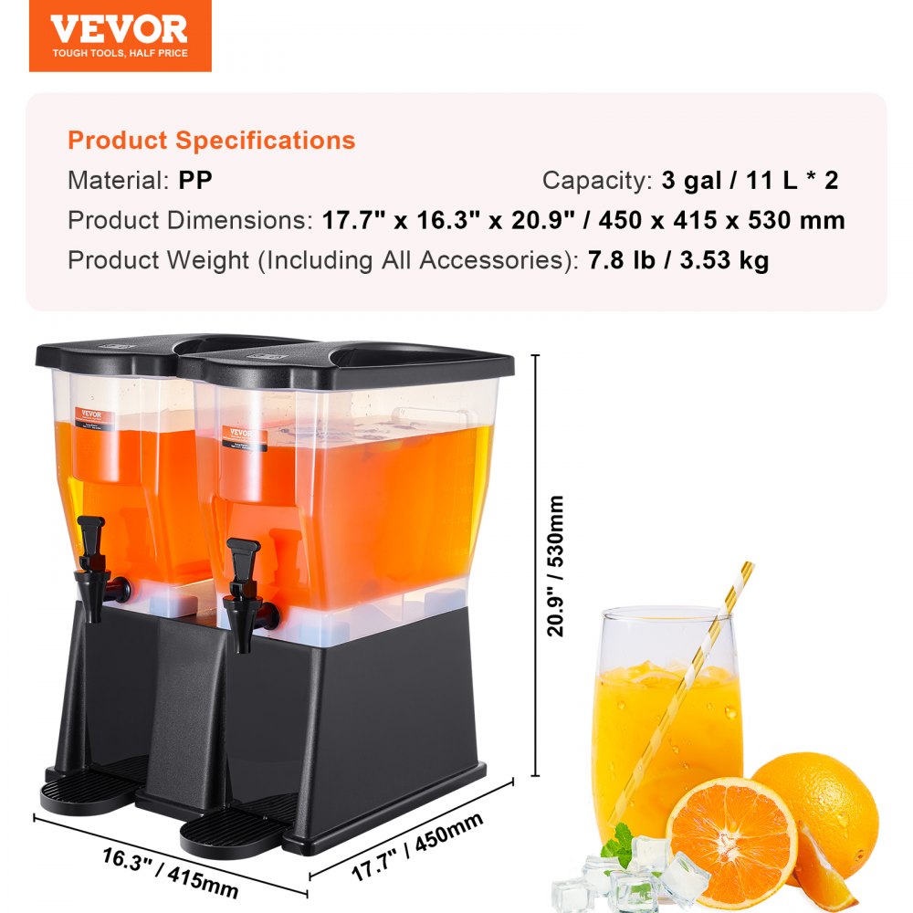 AMITOOLS Beverage Dispenser, 3 Gallon x 2 Drink Dispensers for Parties, Plastic Juice Dispenser with Stand Spigot Lid, Iced Tea Lemonade Juice Water Dispenser, for Restaurants, Hotels, Parties