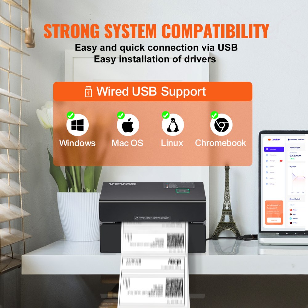 AMITOOLS HD(300DPI) Thermal Label Printer,  Shipping Label Printer with Auto Label Recognition, Support Windows/ MacOS/ Linux/ Chromebook, Compatible with Amazon, eBay, Shopify, USPS, Etsy, UPS, etc.