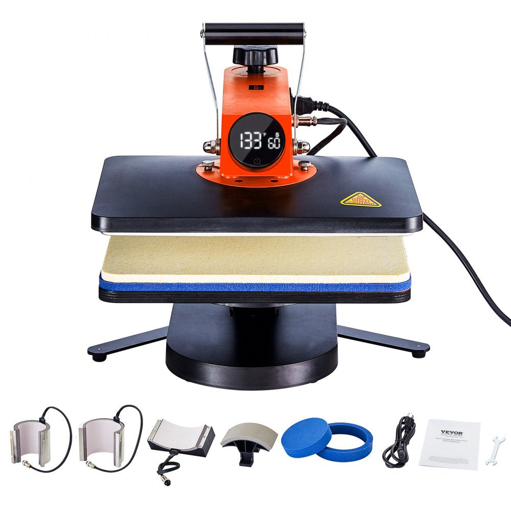 AMITOOLS Heat Press Machine - 6 in 1 Heat Press Sublimation Machine for DIY T-Shirts/Hats/Mugs/Heat Transfer Projects, 12x15 Multifunction Swing Away Heat Press with 360° Rotation/Mica Heating/Knob-style