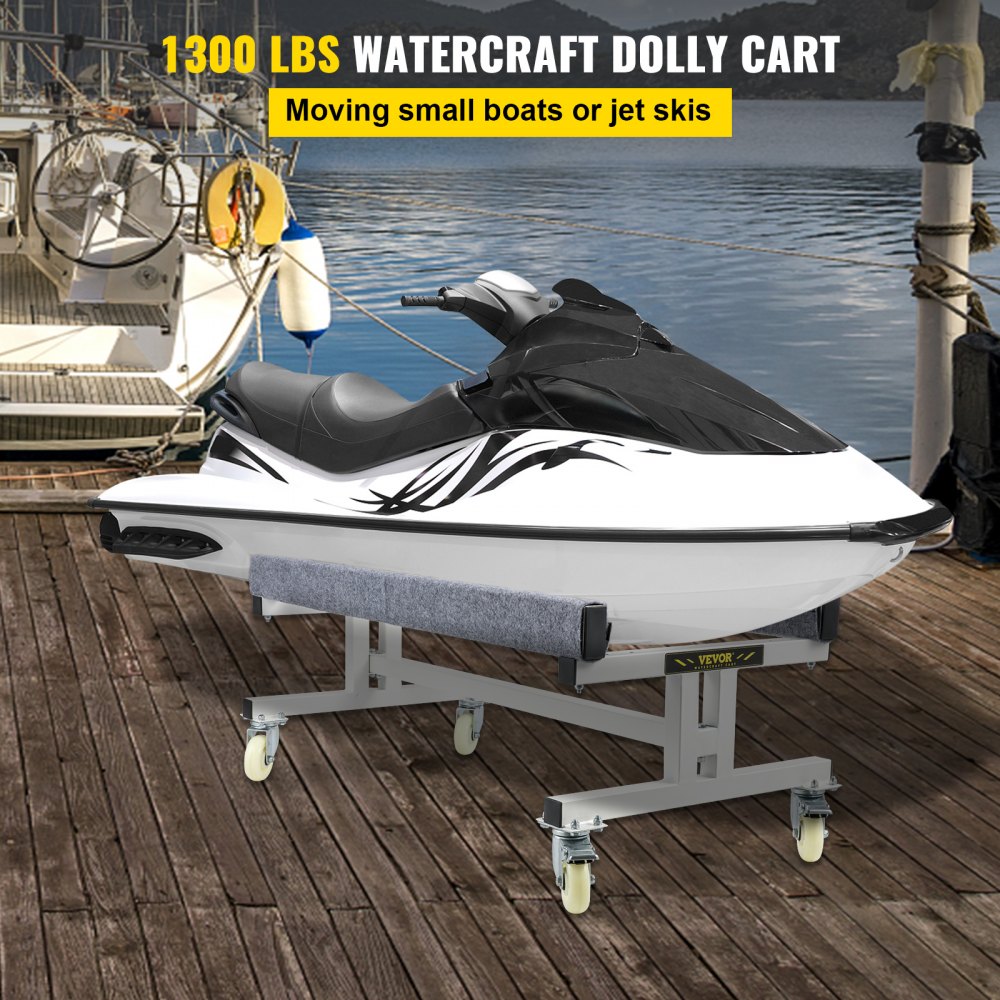 AMITOOLS Watercraft PWC Dolly, 1300 LBS Capacity Jet Ski Stand, Adjustable Width Boat Storage Trailer with Four Casters & Two Brakes, Watercraft Cart for Ski Fishing Boat Sailboat