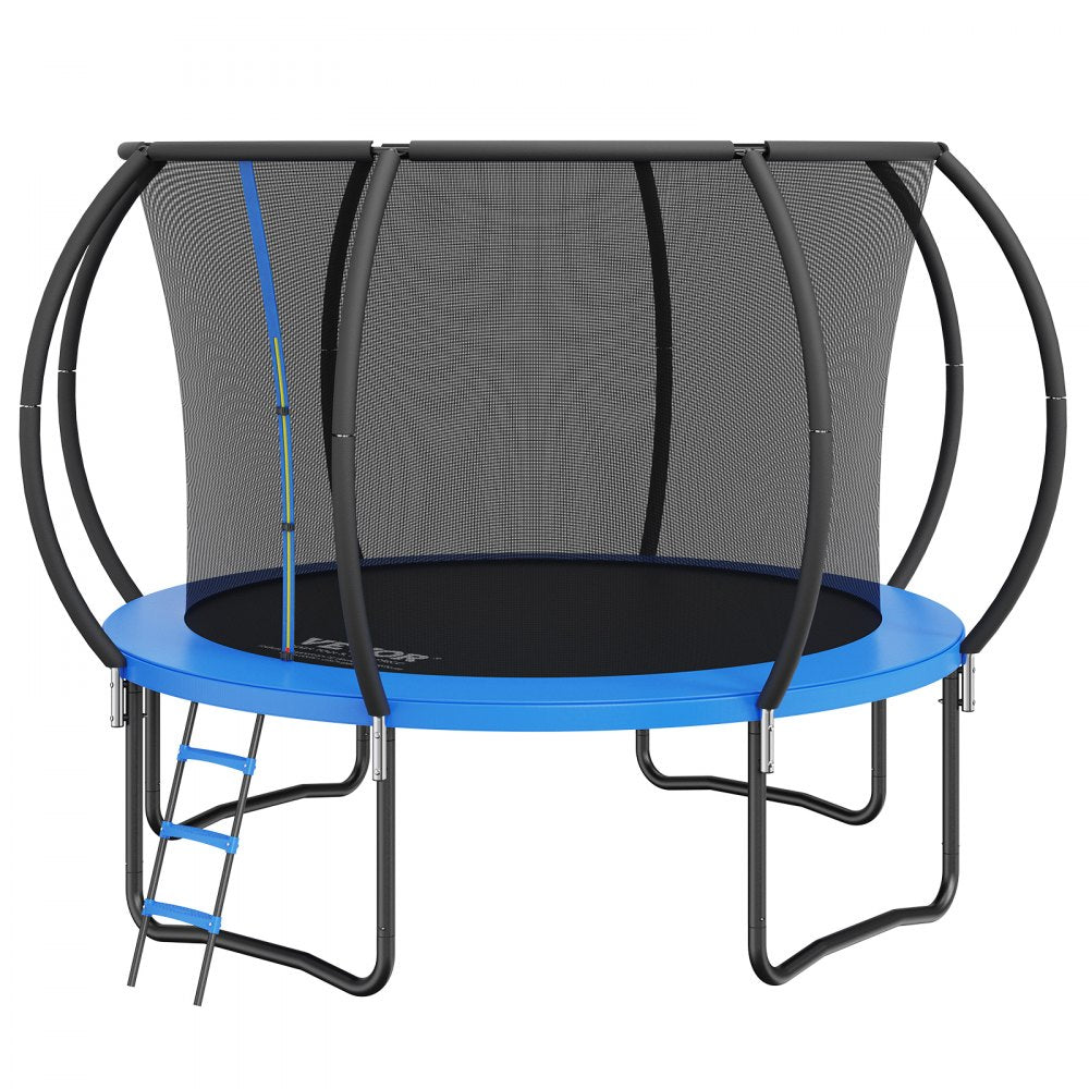 AMITOOLS 10FT Trampoline, 330 lbs Trampoline with Enclosure Net, Ladder, and Curved Pole, Heavy Duty Trampoline with Jumping Mat and Spring Cover Padding, Outdoor Recreational Trampolines for Kids Adults