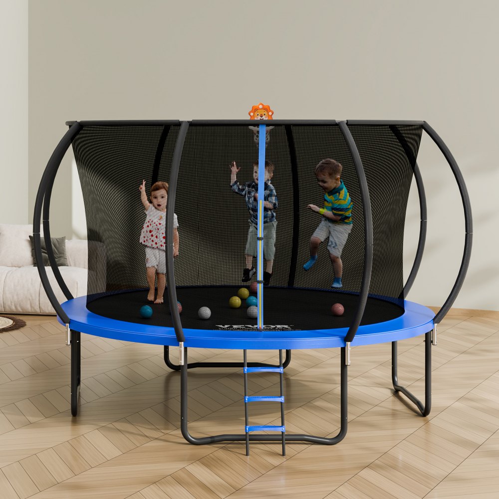 AMITOOLS 12FT Trampoline, 400 lbs Trampoline with Enclosure Net, Ladder, and Curved Pole, Heavy Duty Trampoline with Jumping Mat and Spring Cover Padding, Outdoor Recreational Trampolines for Kids Adults