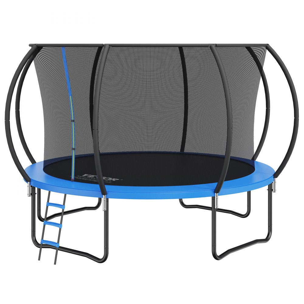 AMITOOLS 12FT Trampoline, 400 lbs Trampoline with Enclosure Net, Ladder, and Curved Pole, Heavy Duty Trampoline with Jumping Mat and Spring Cover Padding, Outdoor Recreational Trampolines for Kids Adults