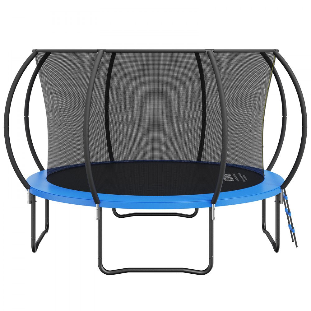 AMITOOLS 12FT Trampoline, 400 lbs Trampoline with Enclosure Net, Ladder, and Curved Pole, Heavy Duty Trampoline with Jumping Mat and Spring Cover Padding, Outdoor Recreational Trampolines for Kids Adults