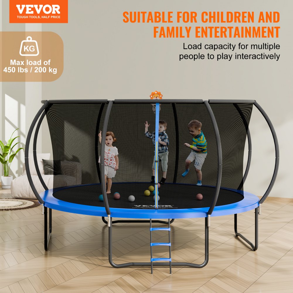 AMITOOLS 14FT Trampoline, 450 lbs Trampoline with Enclosure Net, Ladder, and Curved Pole, Heavy Duty Trampoline with Jumping Mat and Spring Cover Padding, Outdoor Recreational Trampolines for Kids Adults