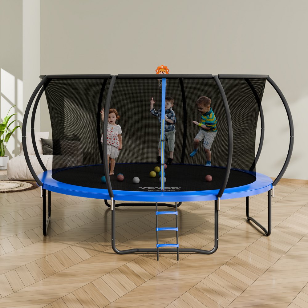 AMITOOLS 14FT Trampoline, 450 lbs Trampoline with Enclosure Net, Ladder, and Curved Pole, Heavy Duty Trampoline with Jumping Mat and Spring Cover Padding, Outdoor Recreational Trampolines for Kids Adults